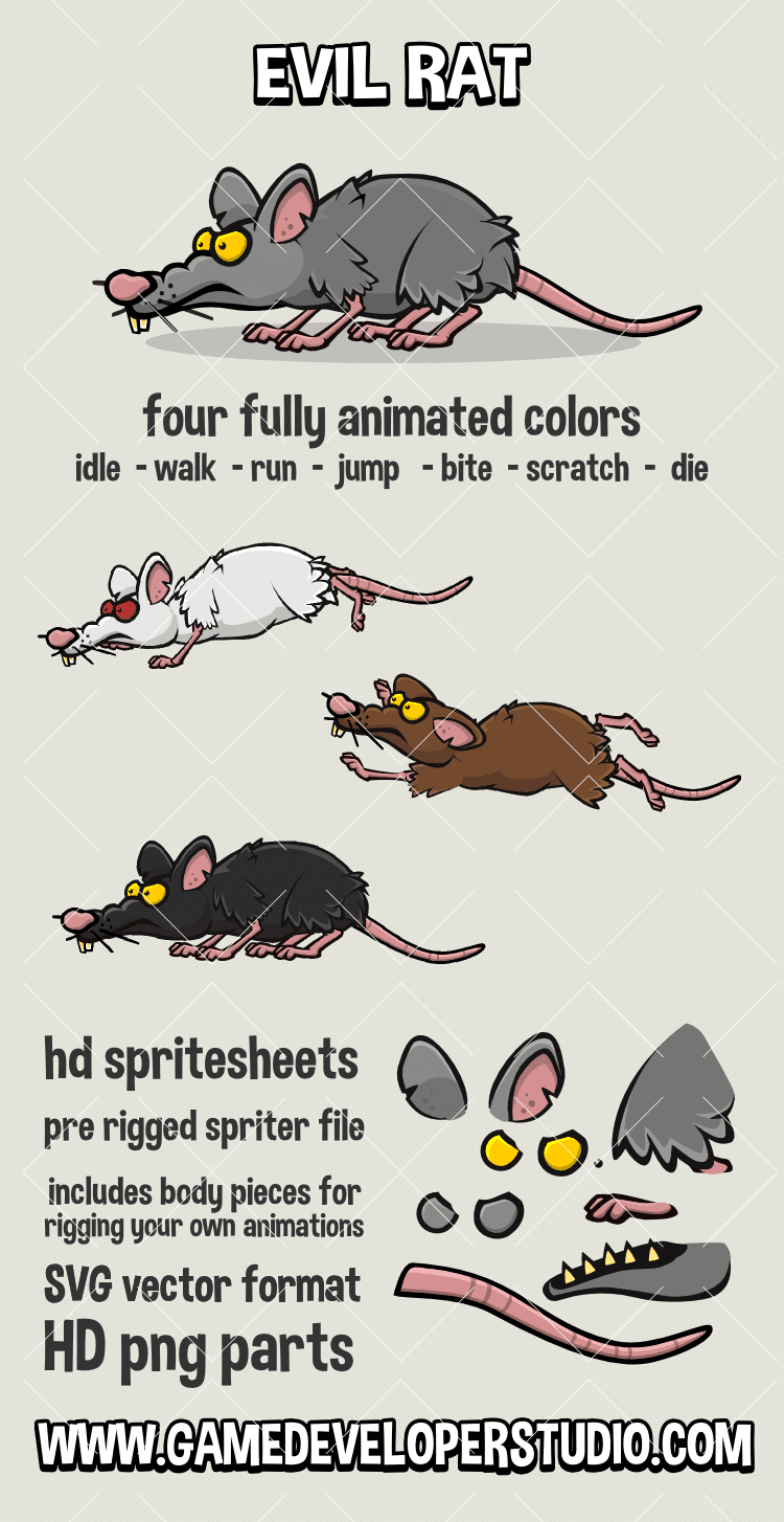 Evil animated rat 2d game asset