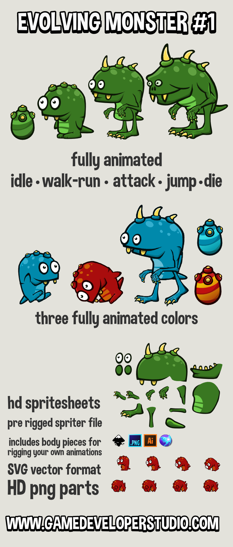 Evolving monster game asset 