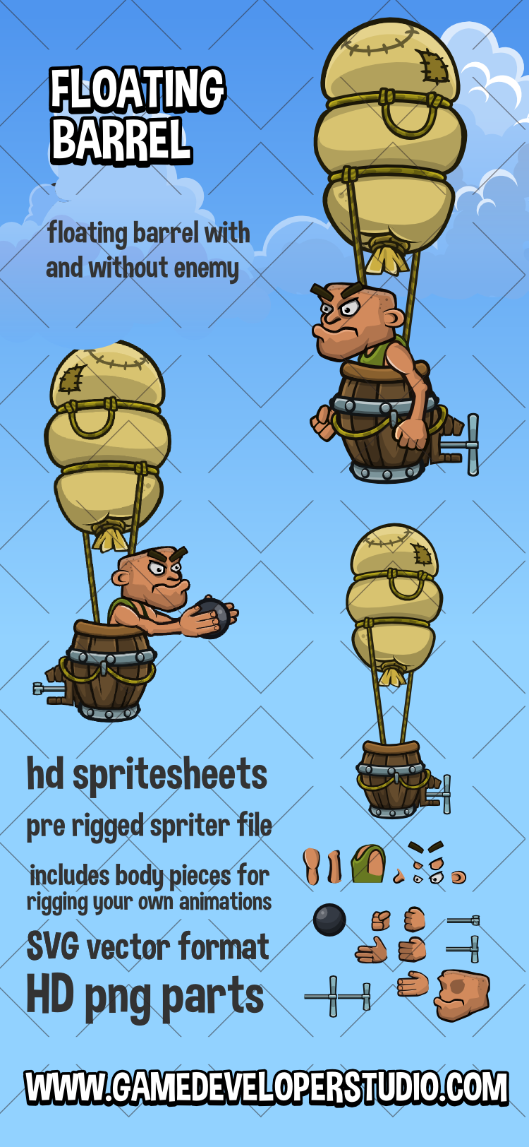 Floating barrel with enemy bomber game sprite