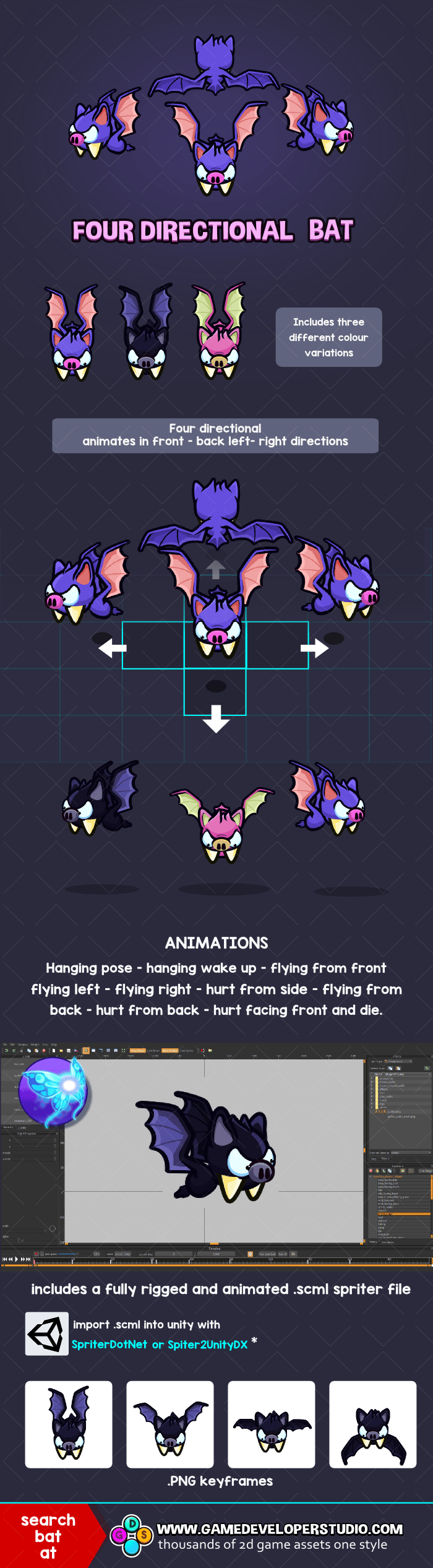 Four directional animated bat sprite