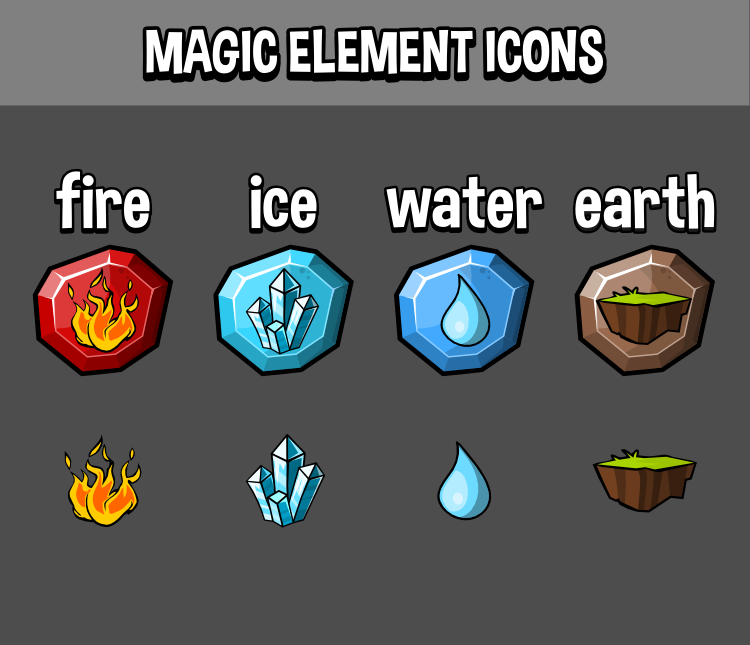 Four magical element icons
