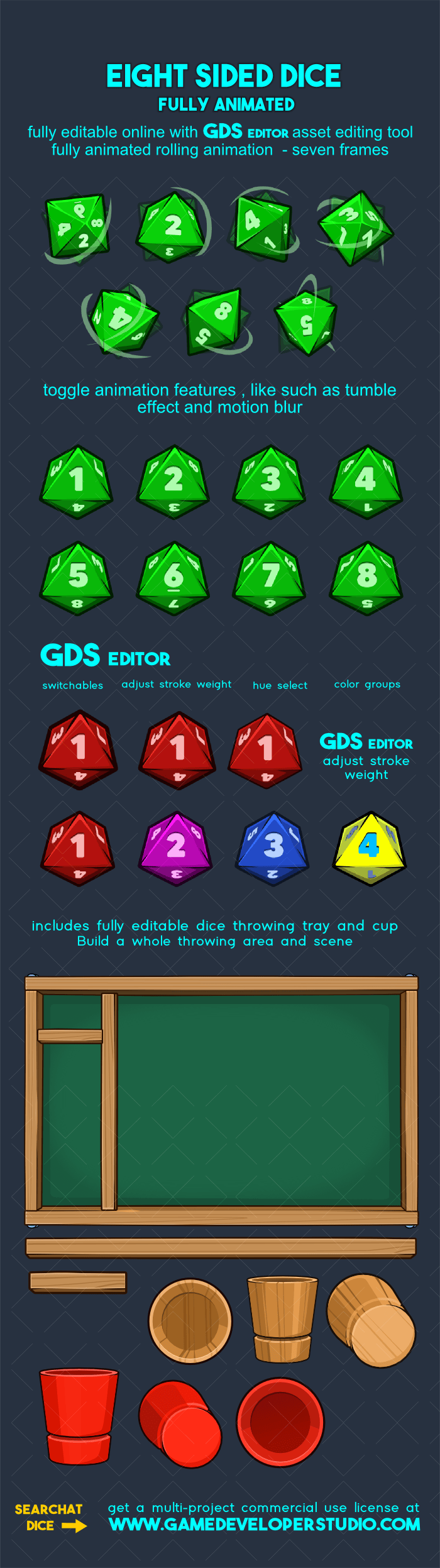 Fully animated eight side dice game sprite