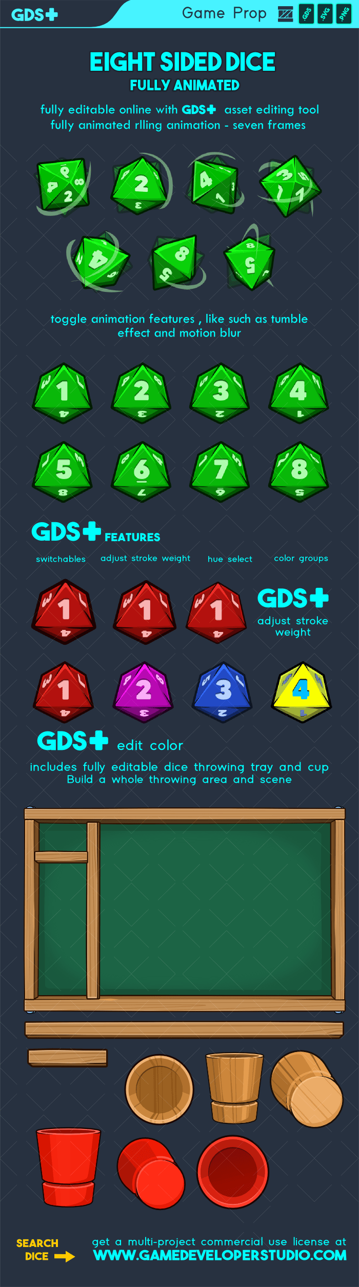 Fully animated eight side dice game sprite