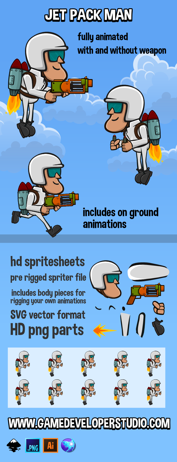 Jet pack man game character 2d game sprite