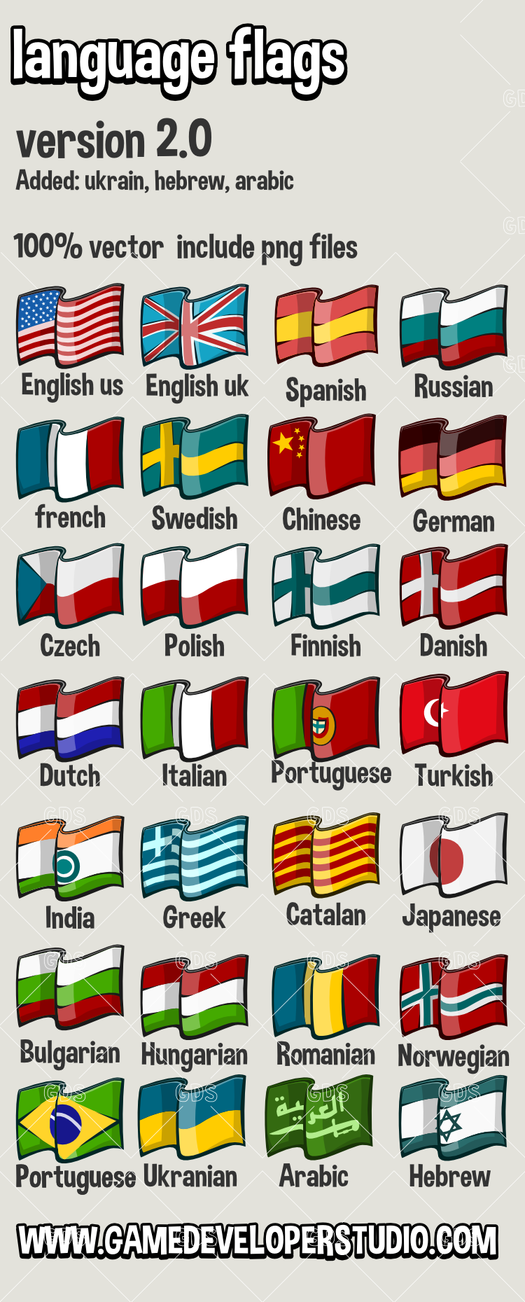 Language select flags for games