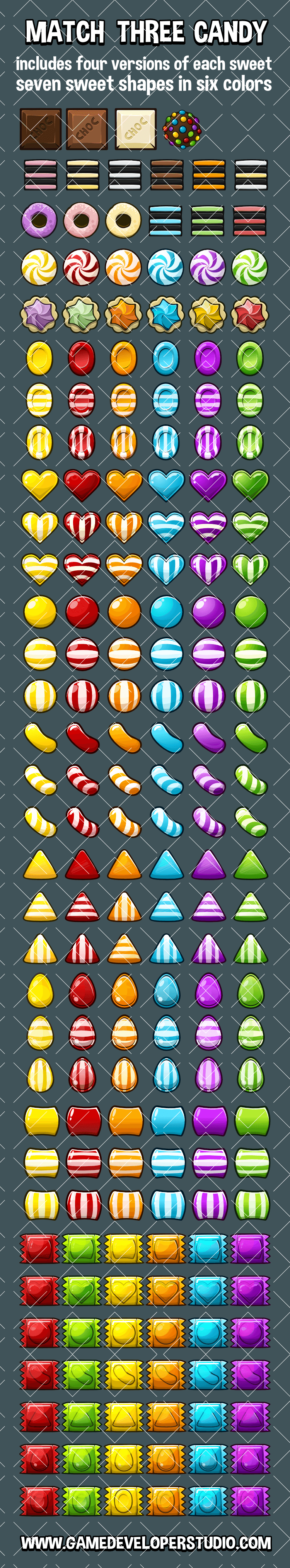 Match three candy game icons