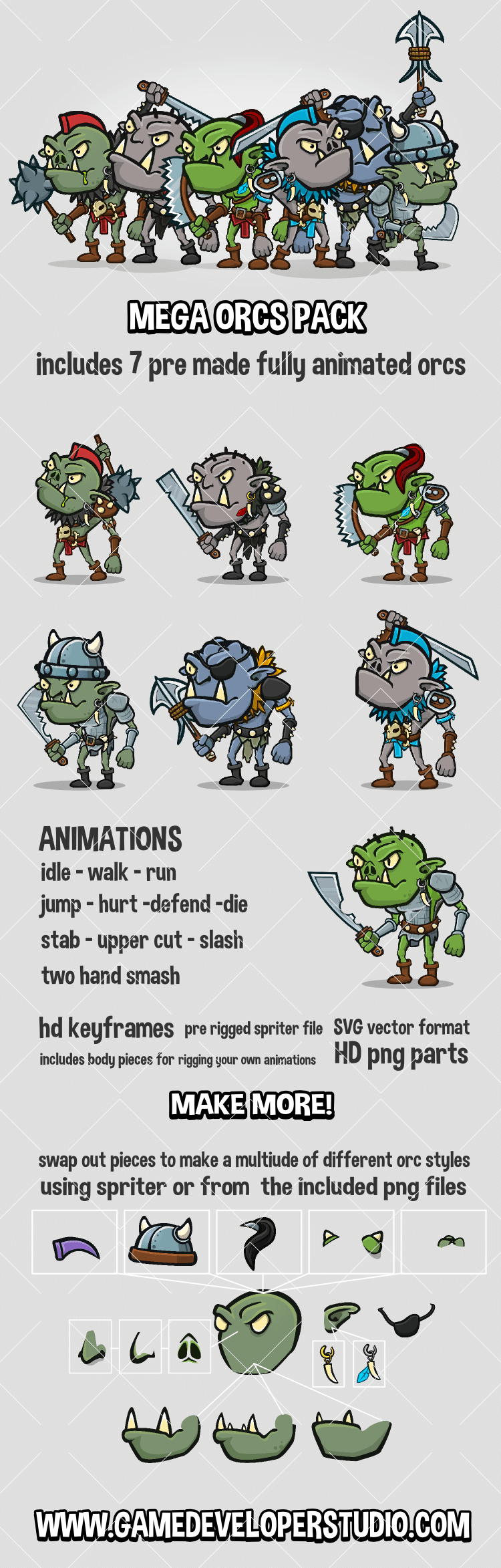 Mega animated 2d orc pack game assets