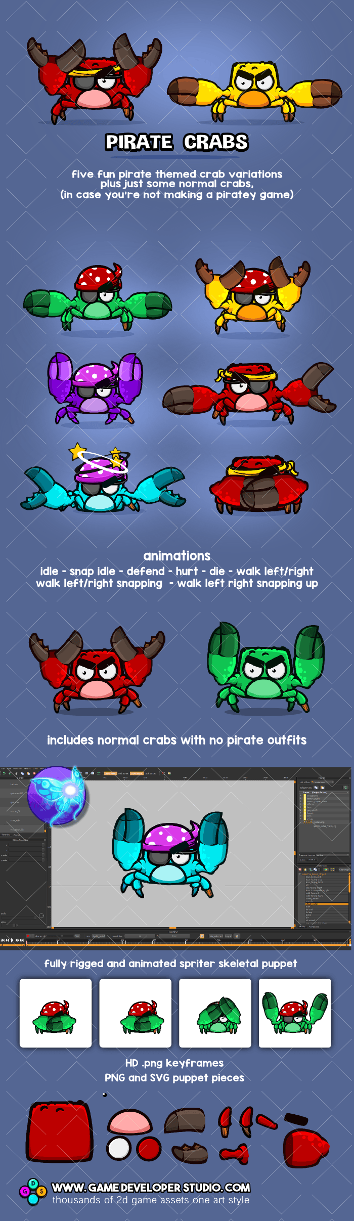 Pirate crab and crab game asset