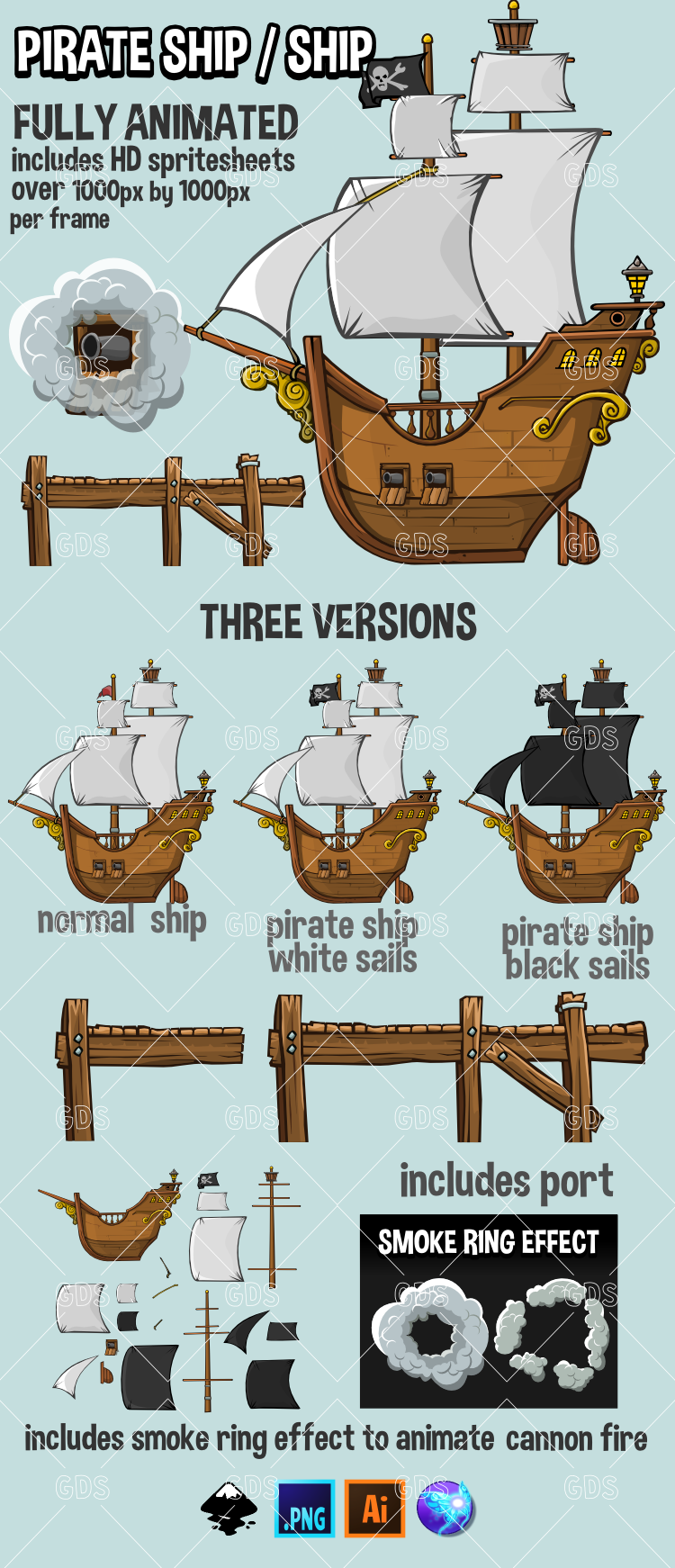 Pirate ship and normal ship game asset