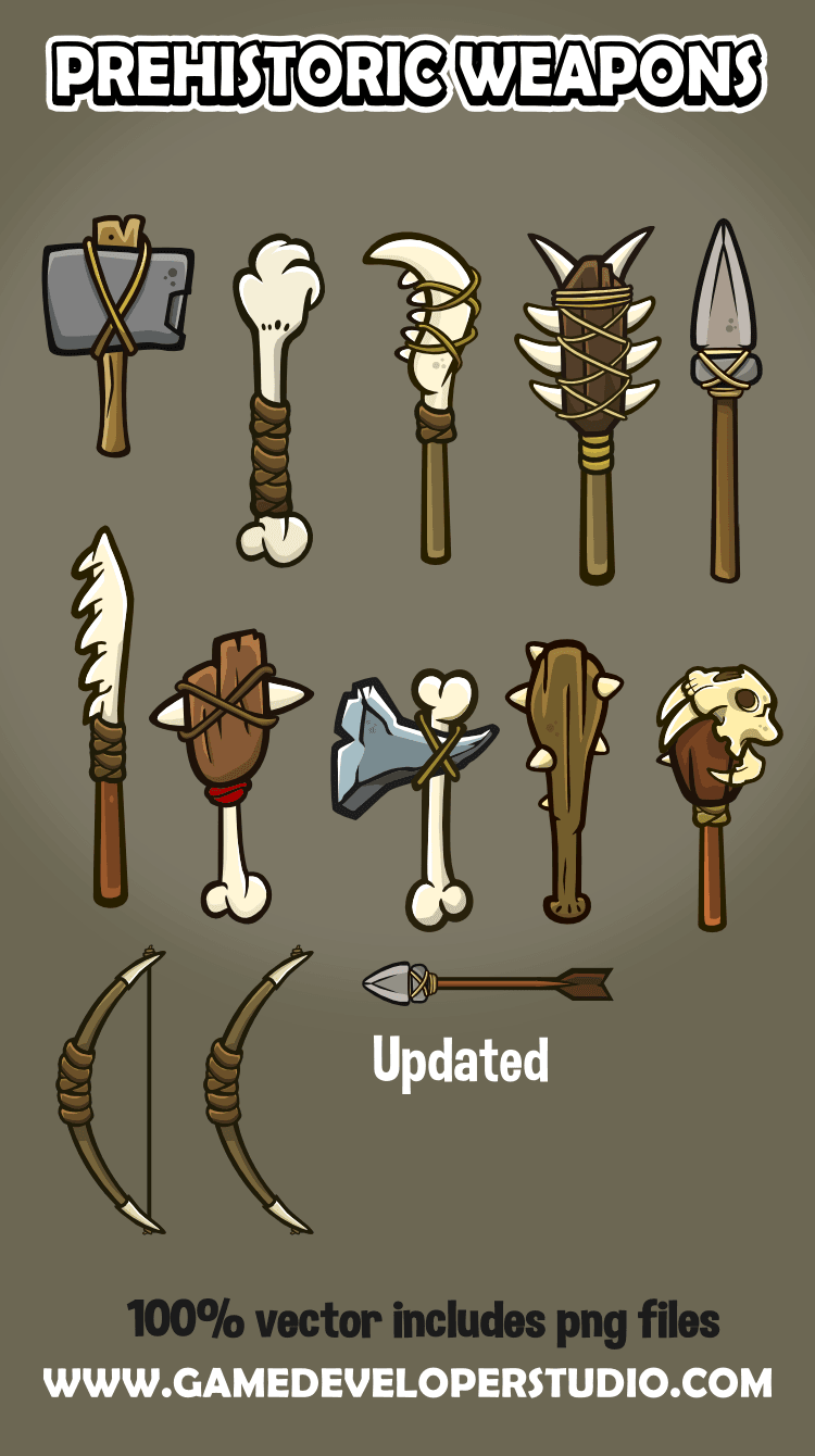 Prehistoric weapon icon collection 