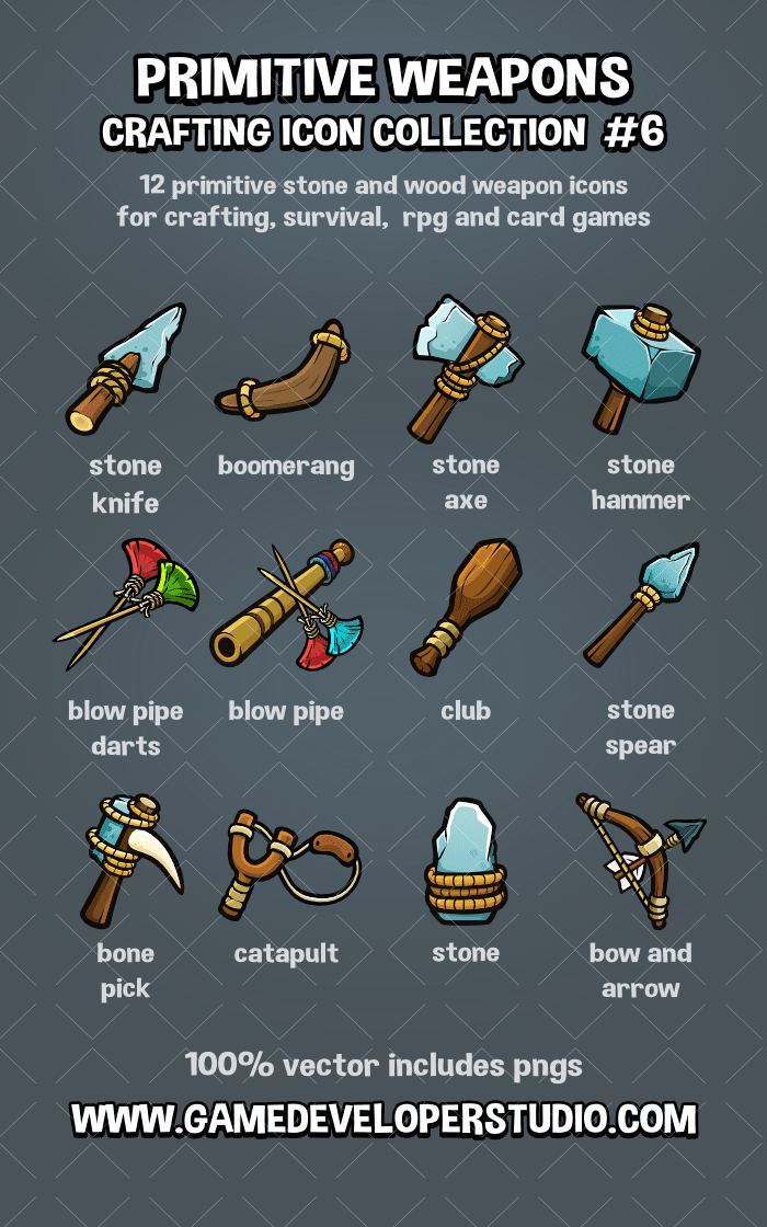 Primitive weapons crafting and icon pack