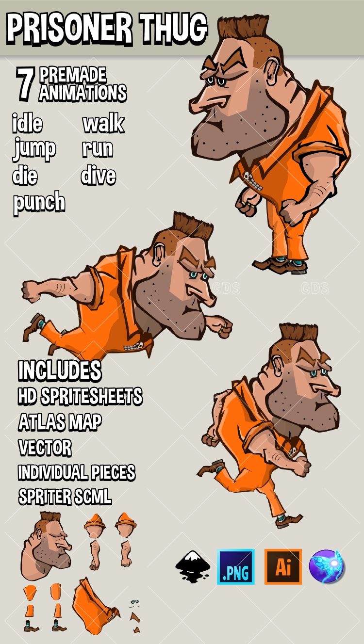 Prisoner thug animated game asset