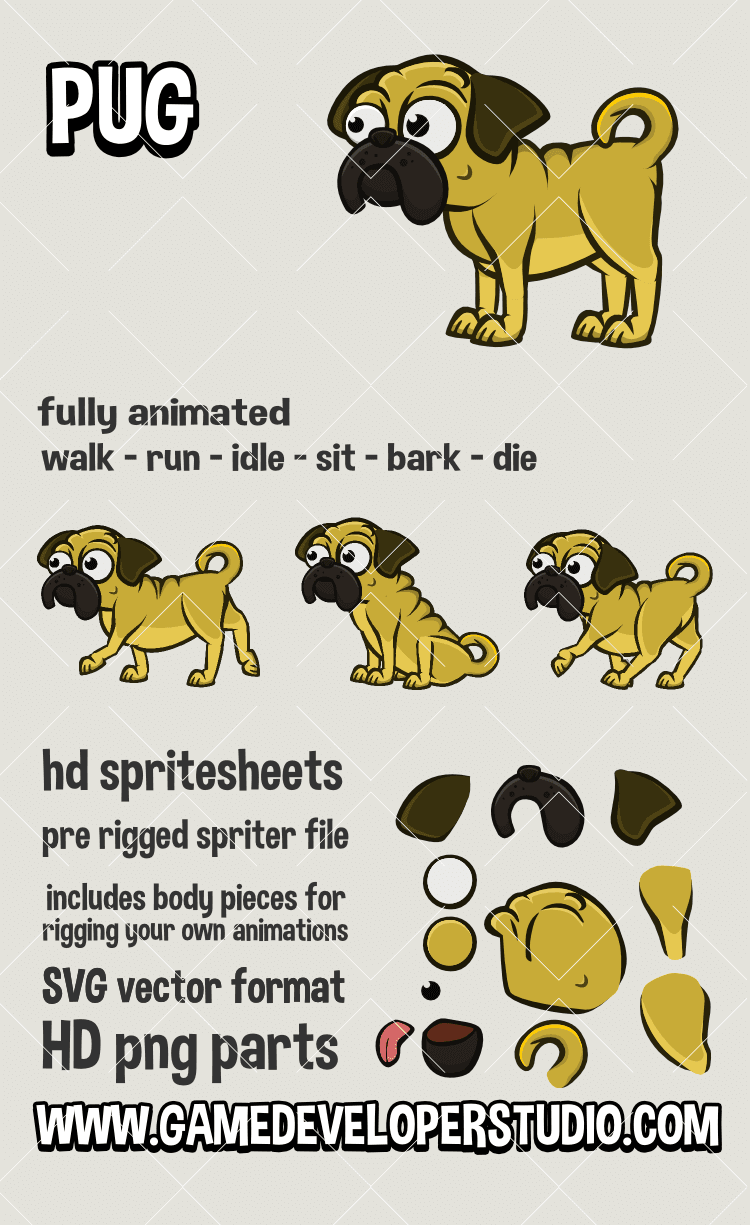 Pug 2d game asset