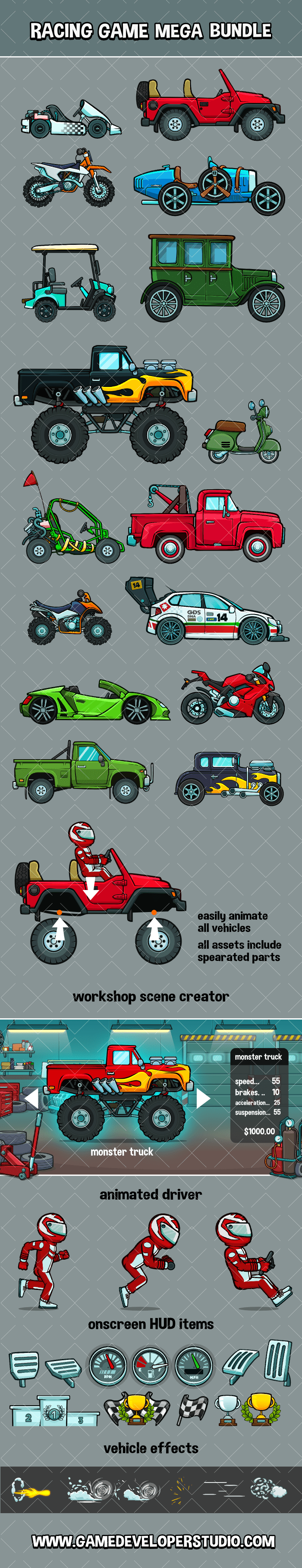 Racing game game asset bundle