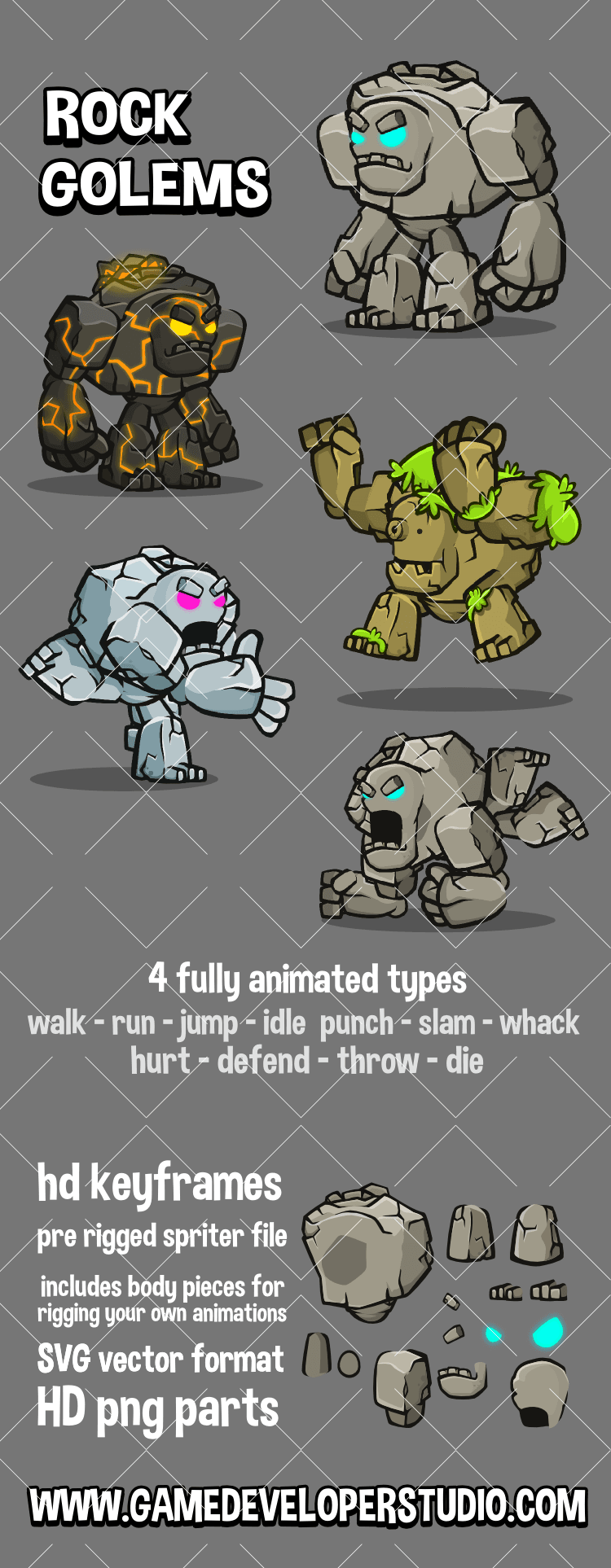 Rock golem game sprites