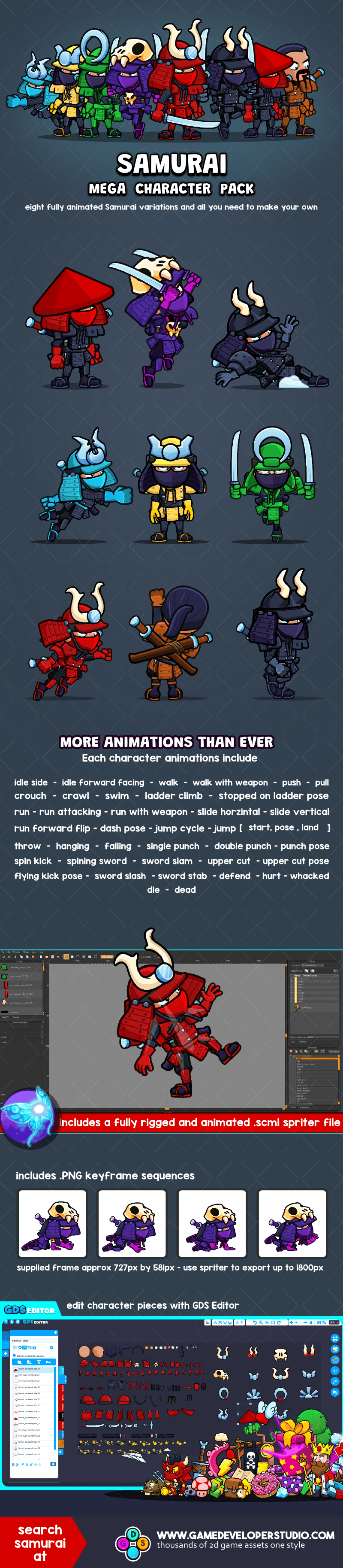 Samurai game sprite character mega pack