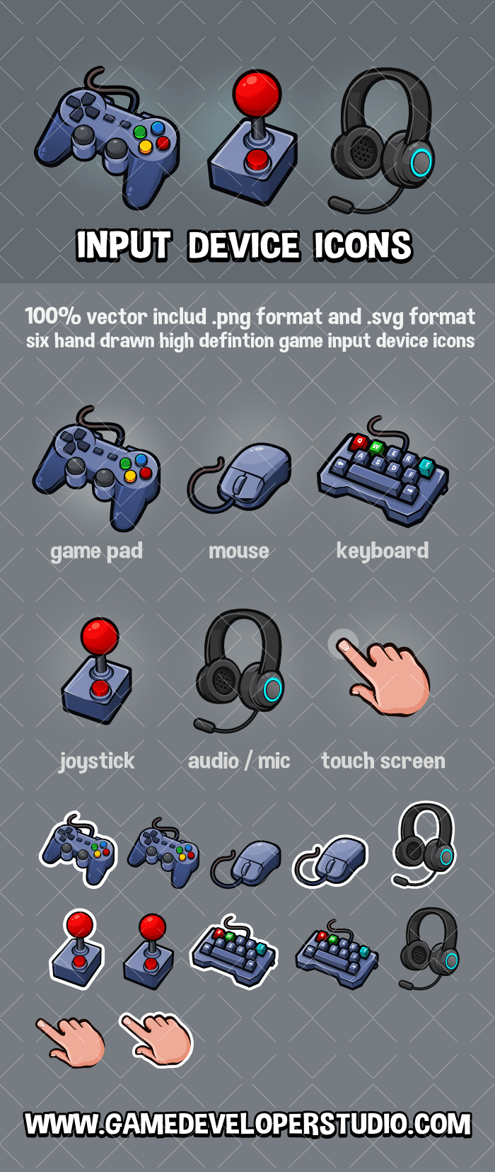 Six input device icons