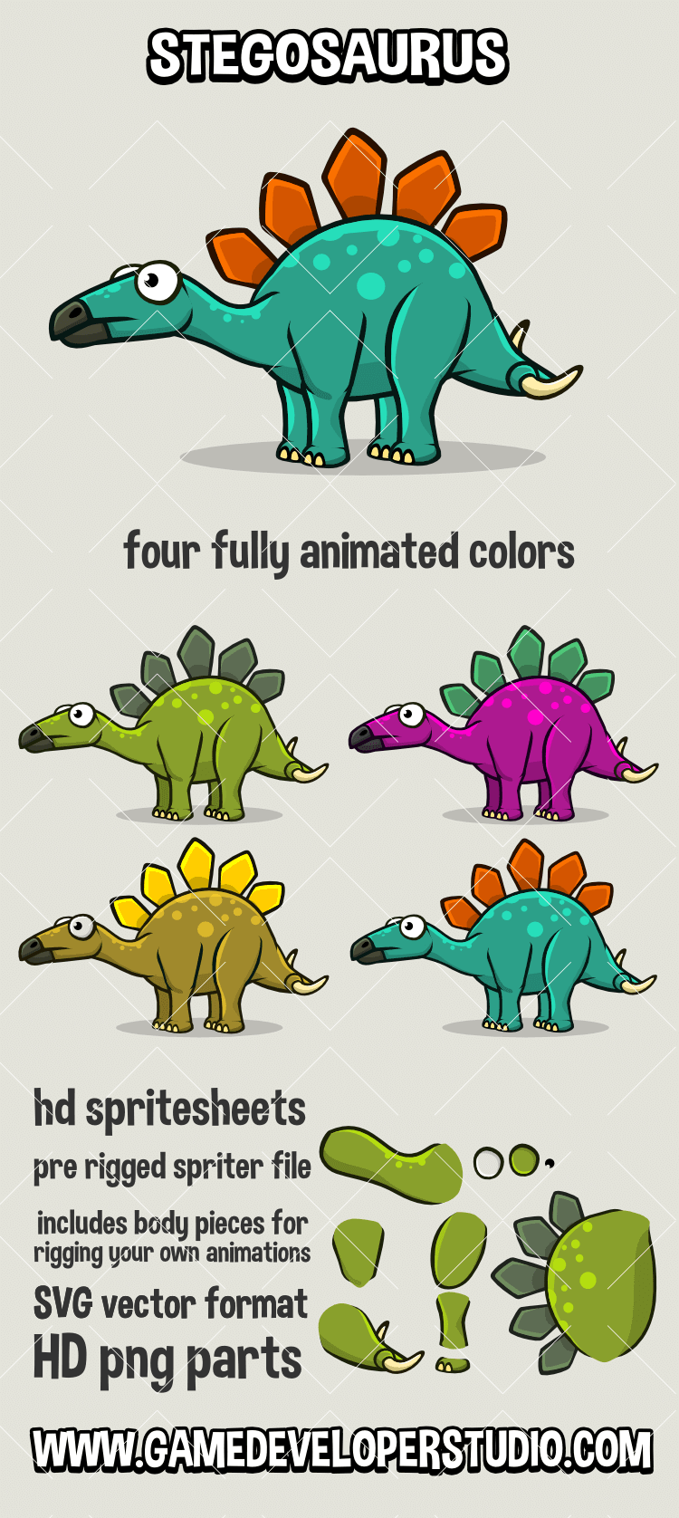 Stegosaurus animated game sprite