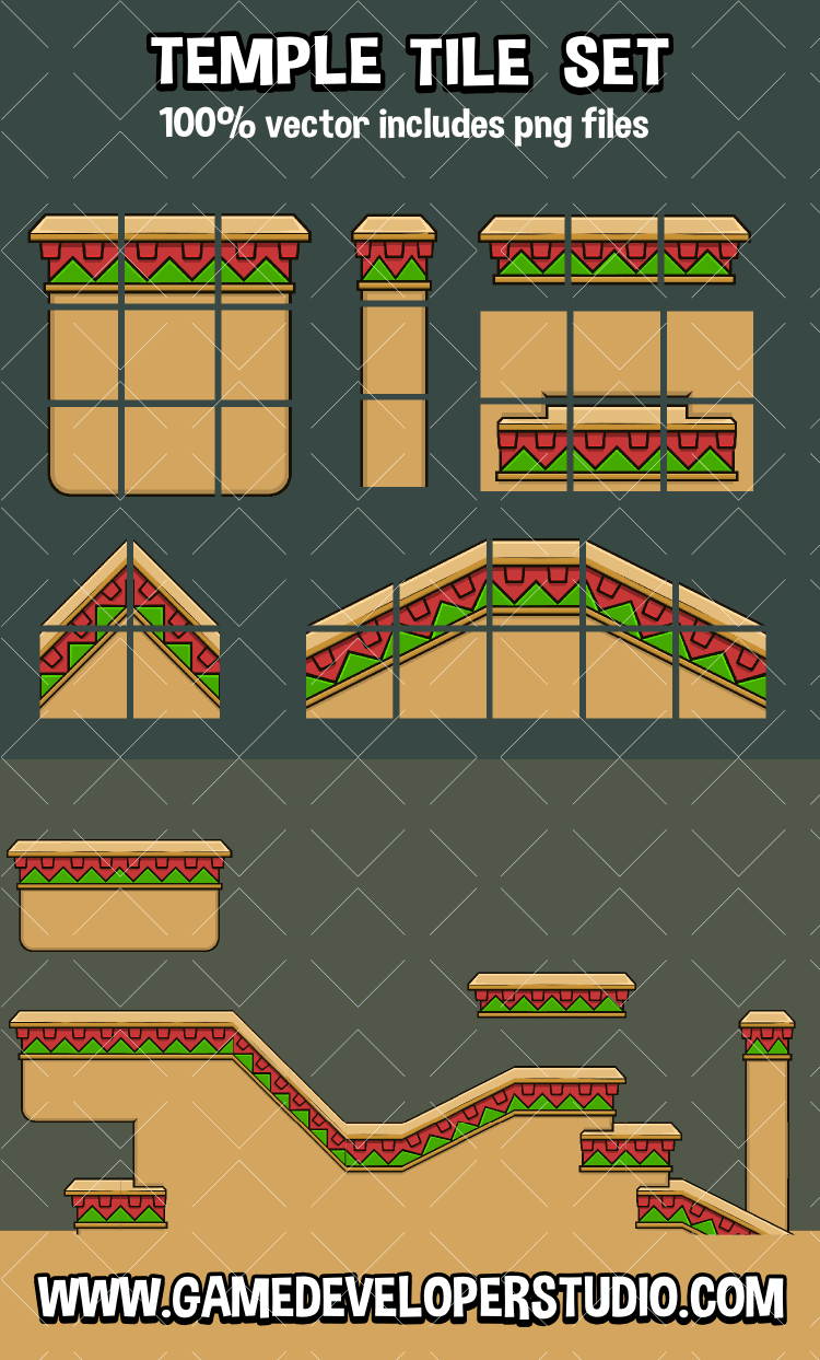Temple themed 2d tile set 
