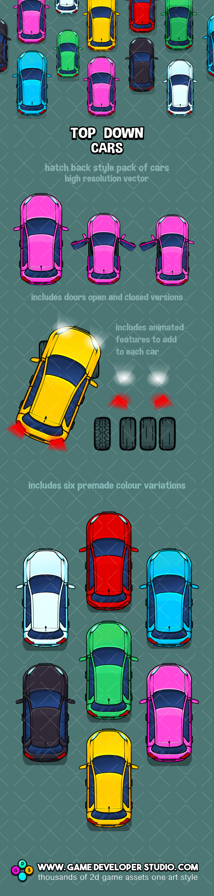 Top down cars game asset pack