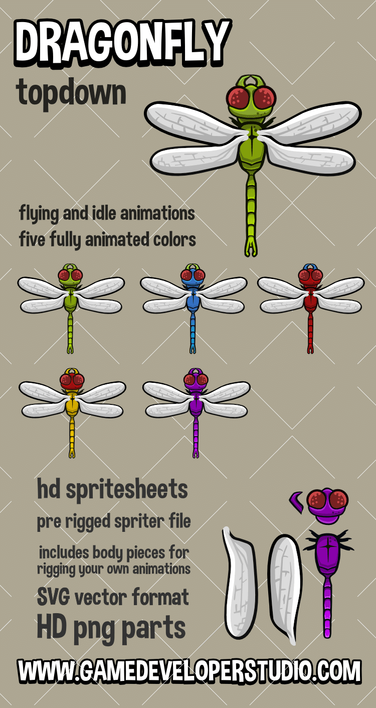 Top down dragonfly game sprite