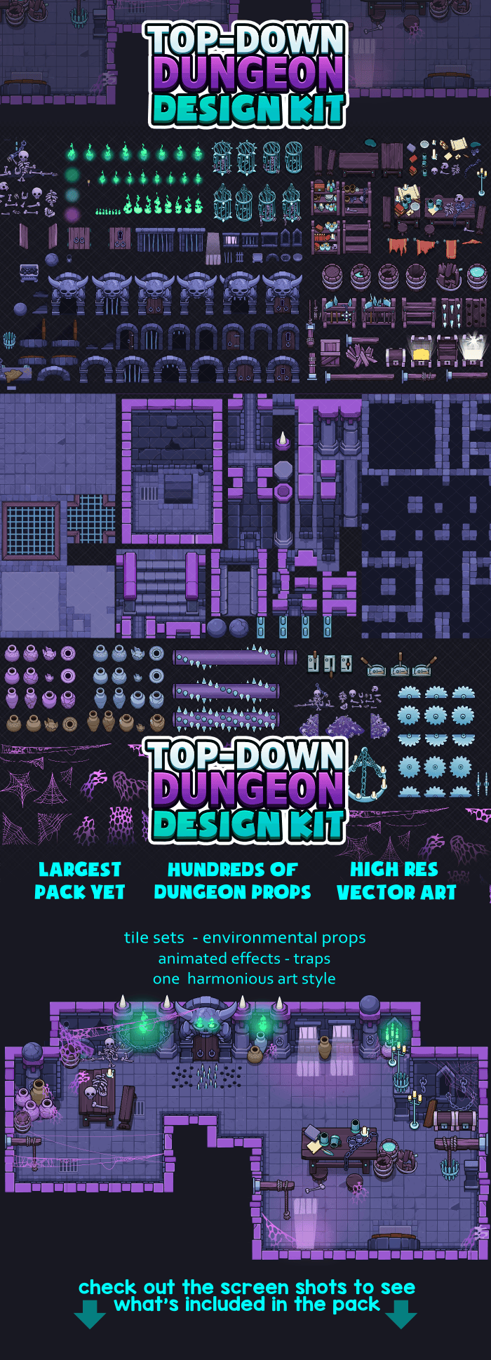 Top down dungeon environment game asset design pack