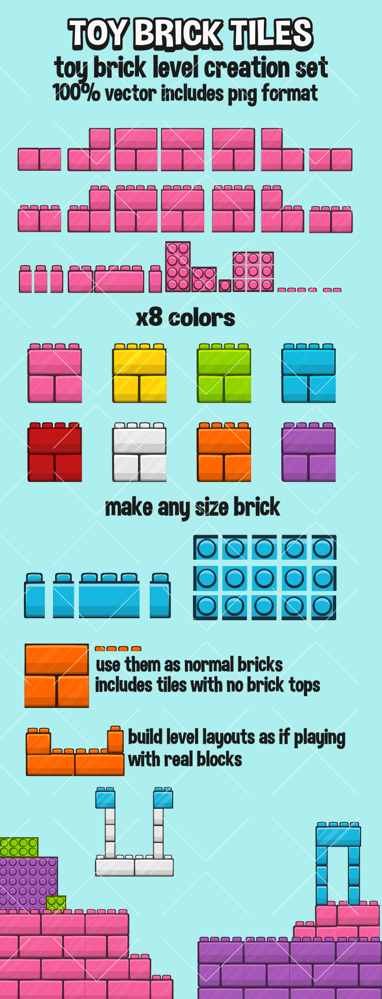 Toy brick level tile set