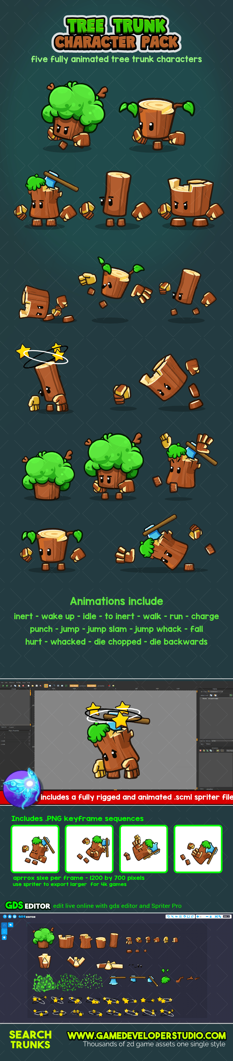 Tree trunk game sprite character pack