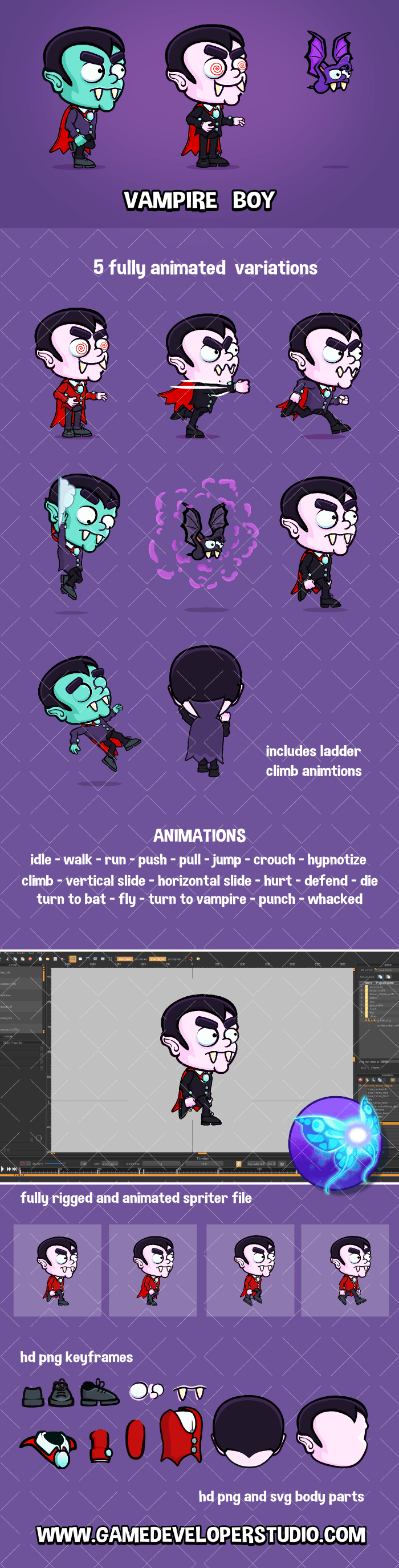 Vampire boy game character pack