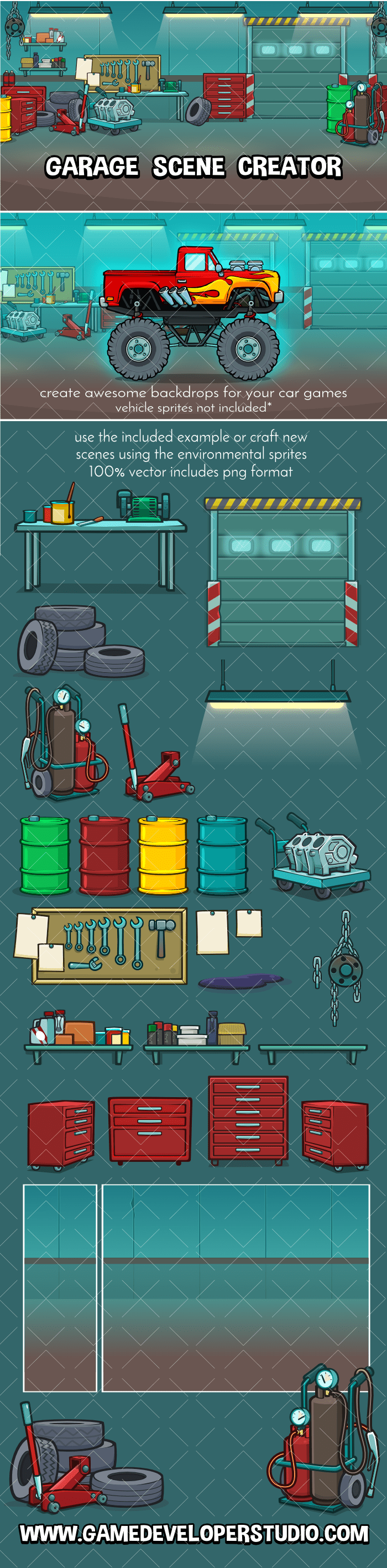 Vehicle workshop scene creation pack