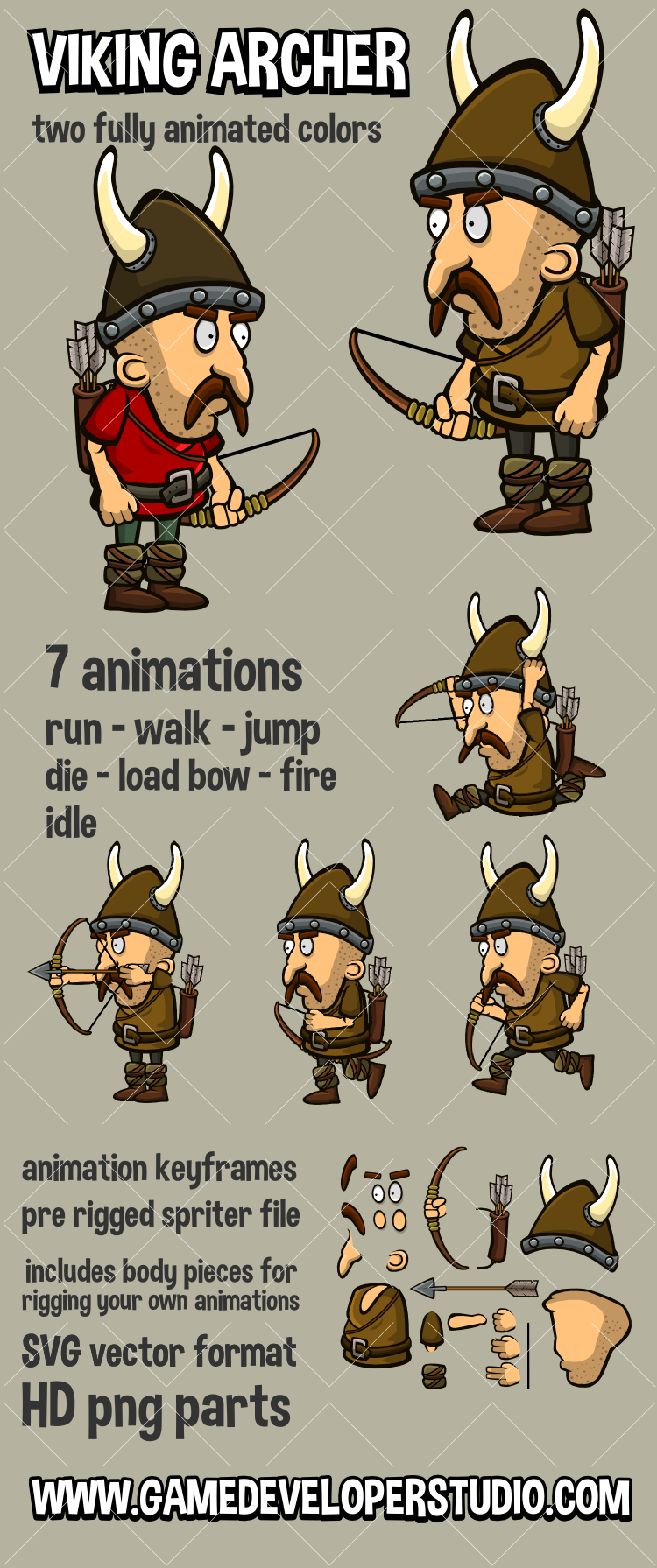 Viking archer 2d animated game character