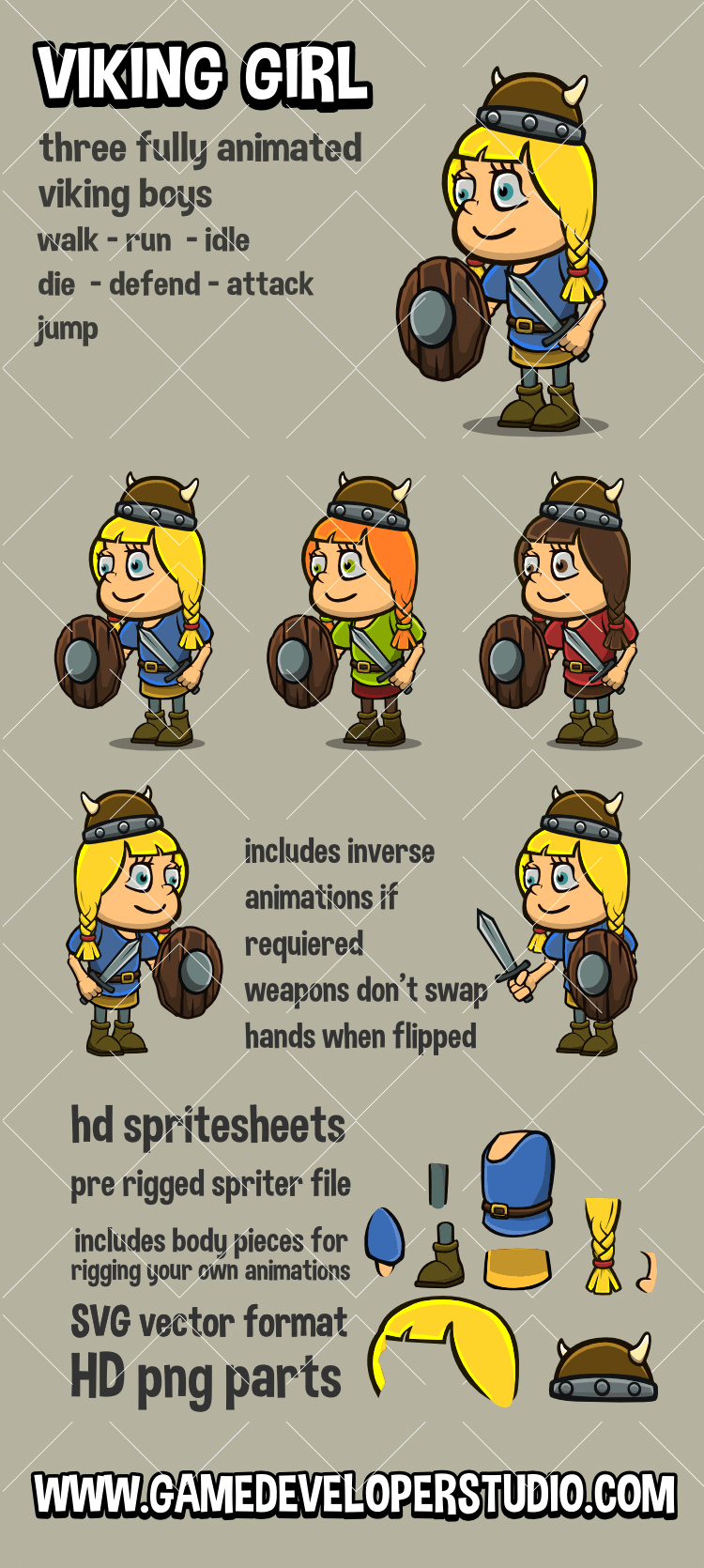 Viking girl 2d game sprite