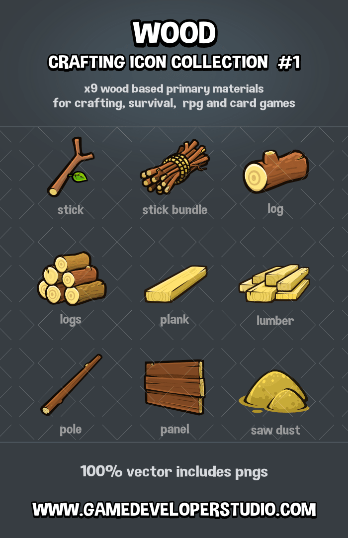 Wood crafting and survival game icons