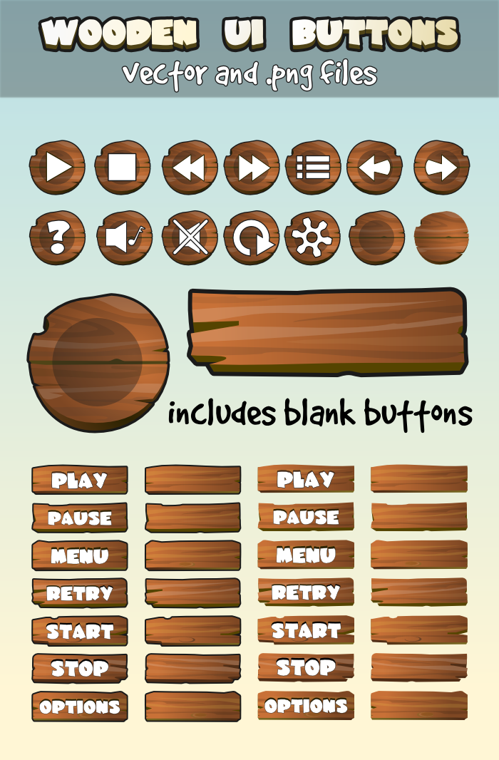 Wooden UI buttons