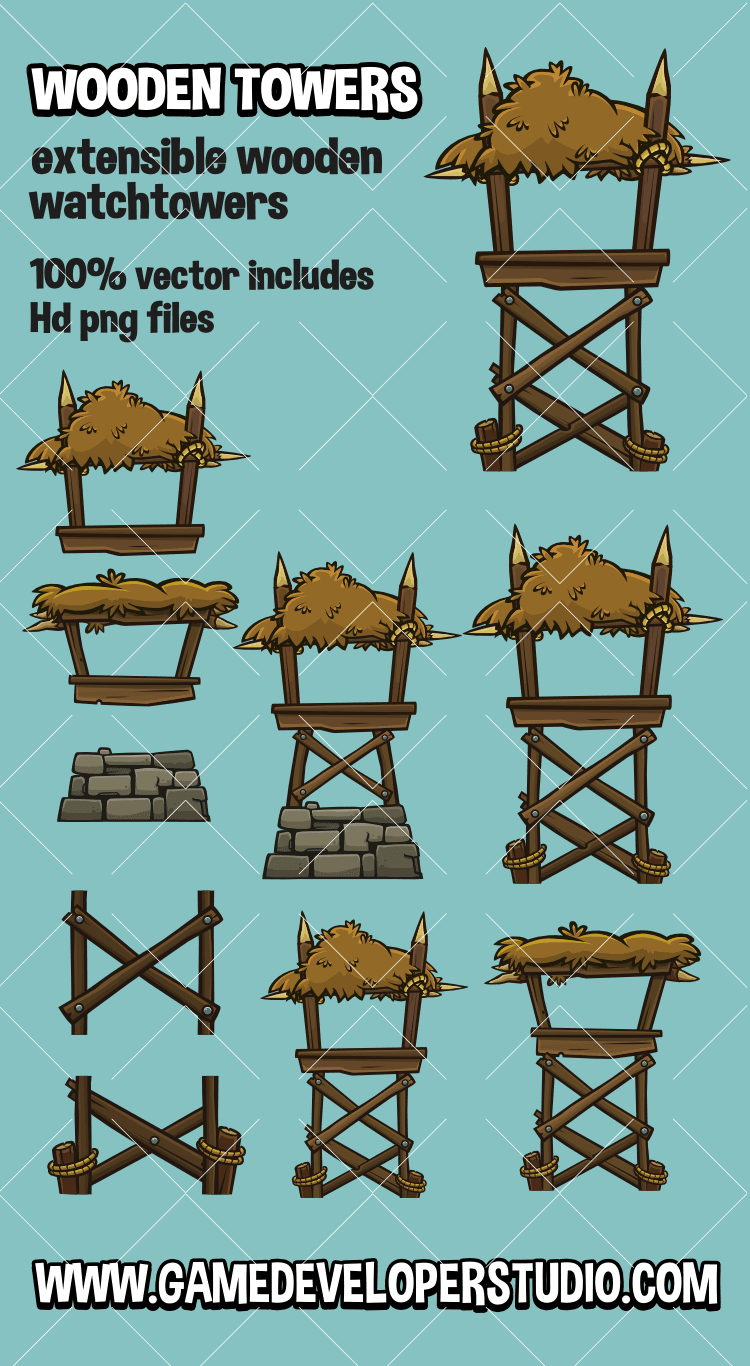 Wooden towers 2d game enviroment