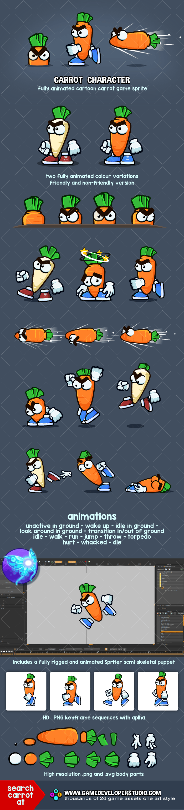 animated carrot game sprite