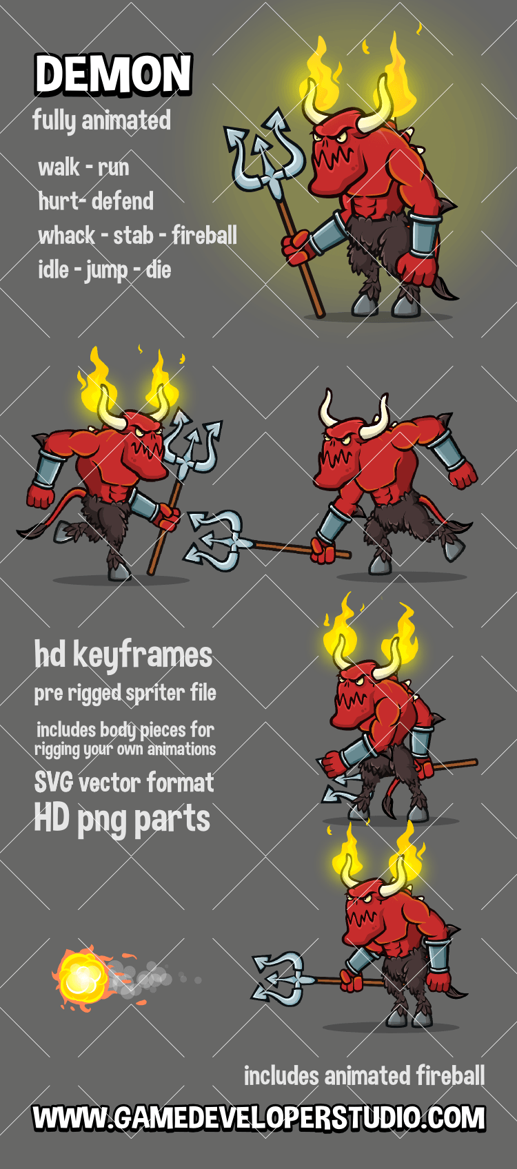 animated demon 2d  game asset