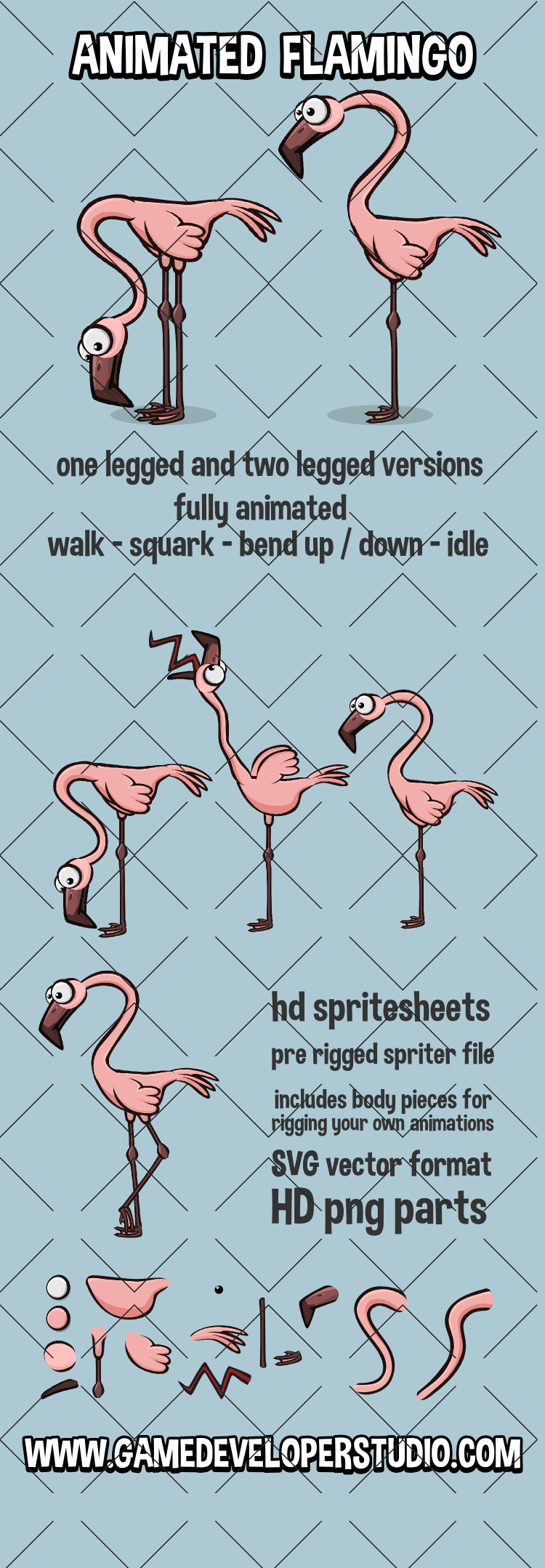 animated flamingo game sprite