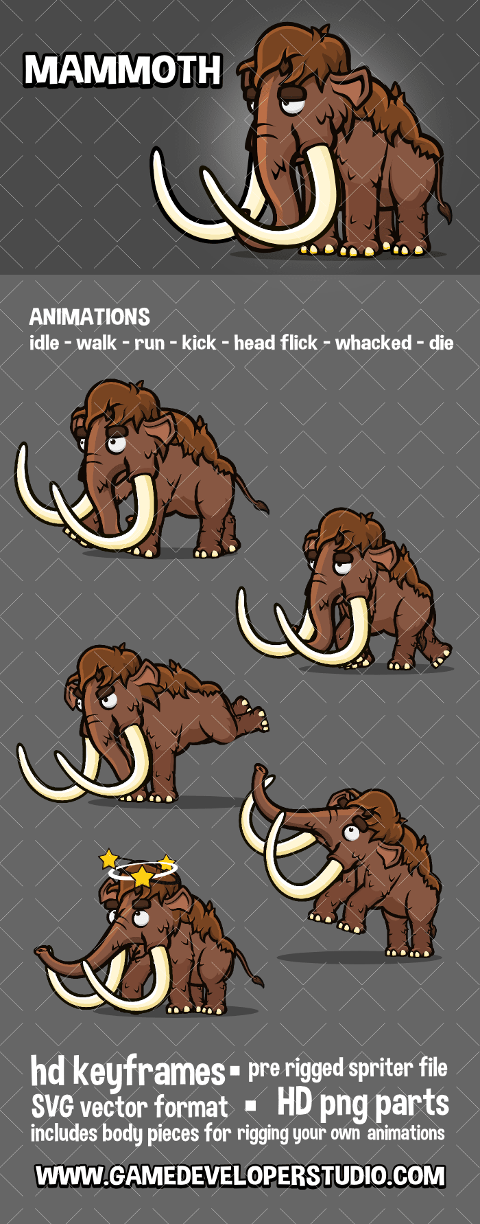 Animated mammoth 2d game sprite