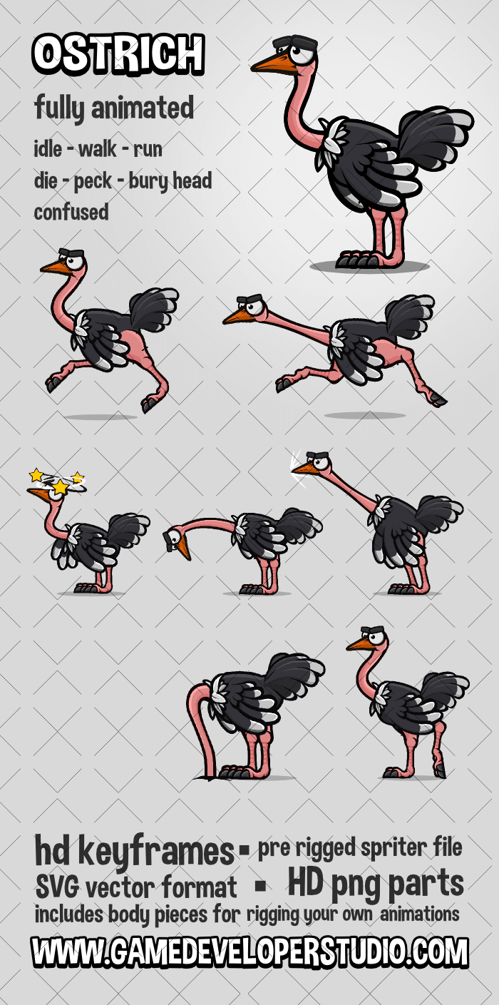 animated ostrich game sprite