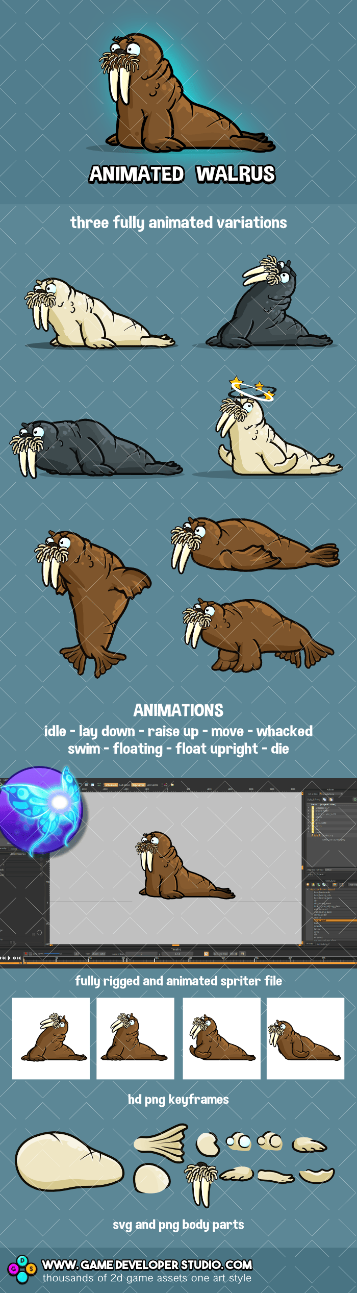 animated walrus game asset