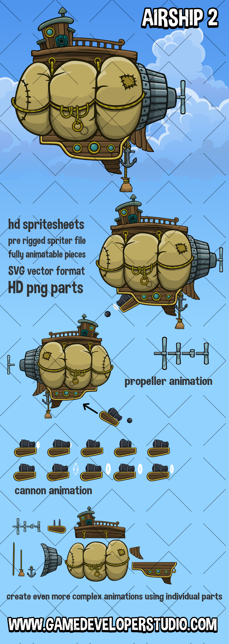 fully animated 2d airship game asset