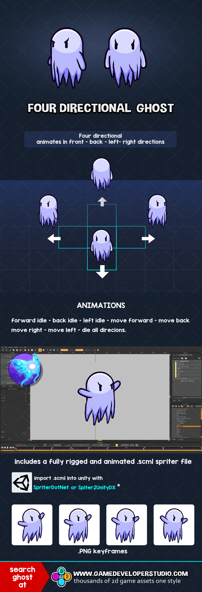 ghost four directional game sprite