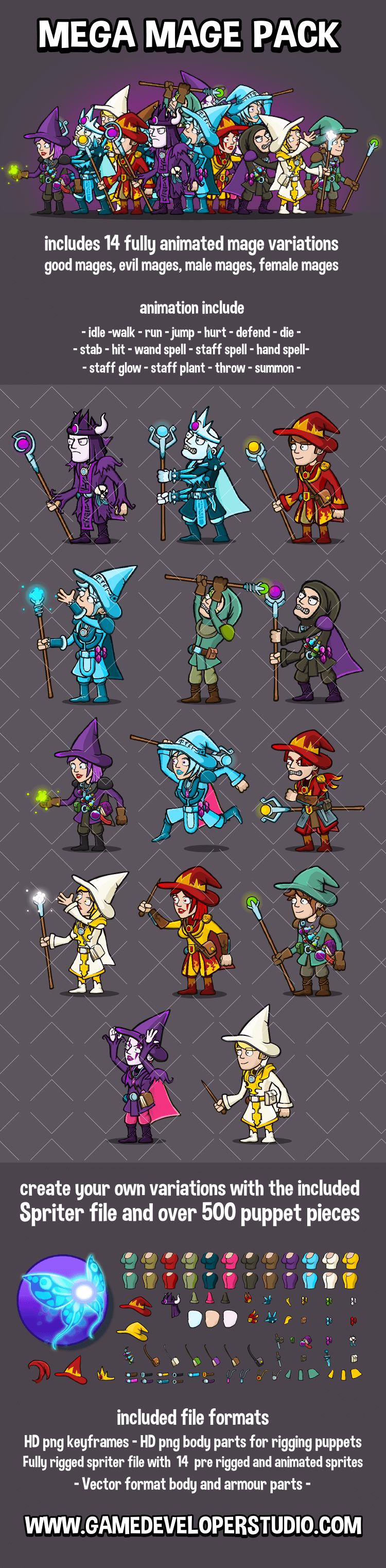 mega mage 2d game sprite collection