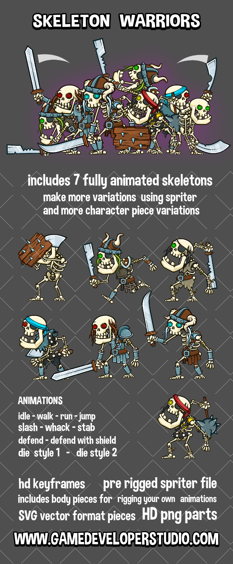 skeleton warrior mega game sprite pack