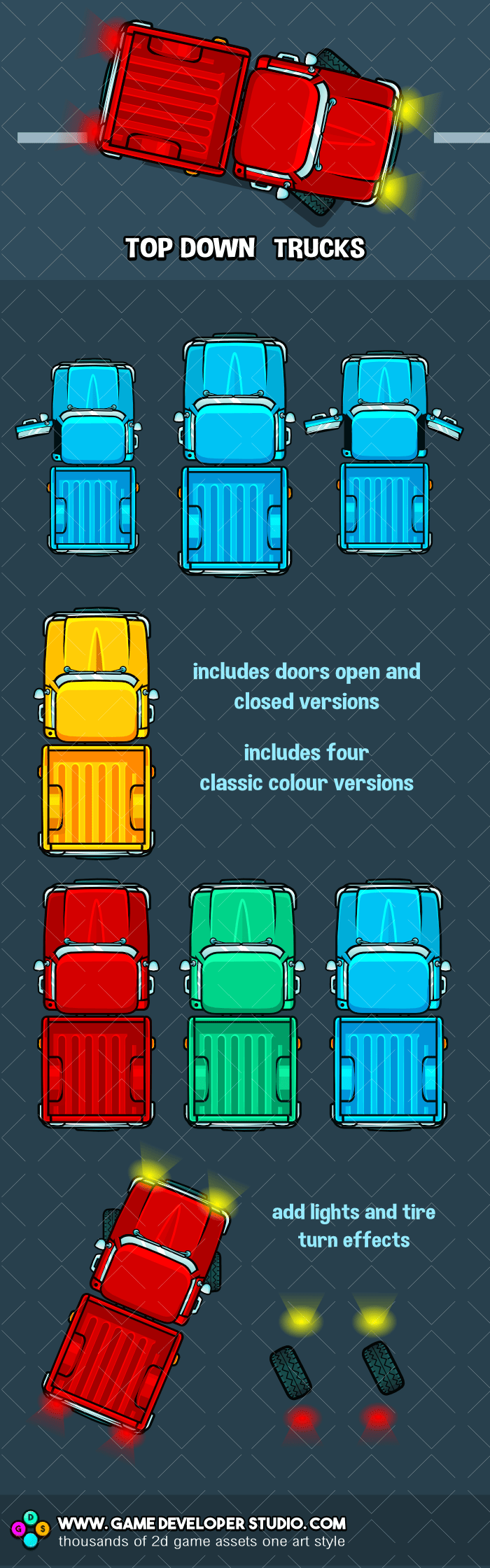top down pick up truck game asset
