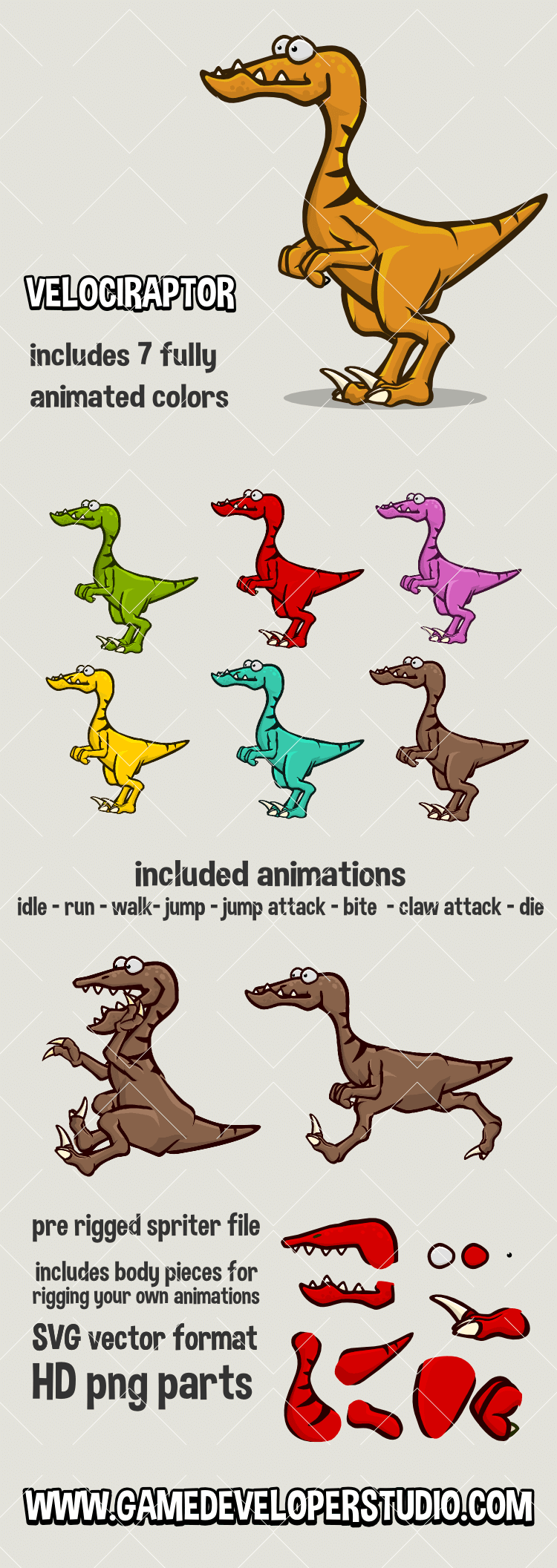 velociraptor 2d game asset