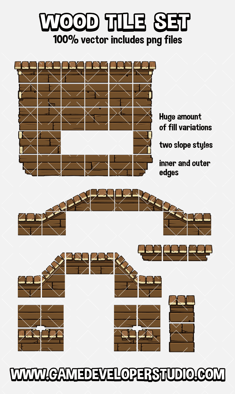 wood tile set for 2d games